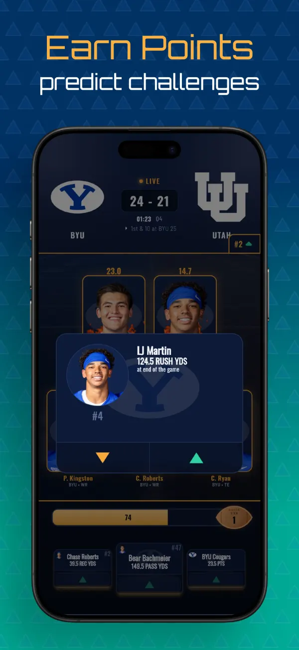 A live BeThere Challenge during BYU vs Utah: over or under 124.5 rushing yards