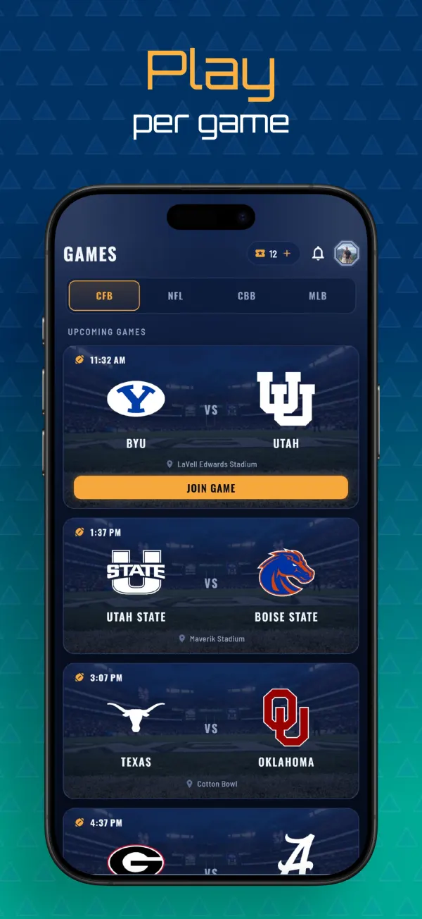 The BeThere games list: college football games to join, with BYU vs Utah at the top